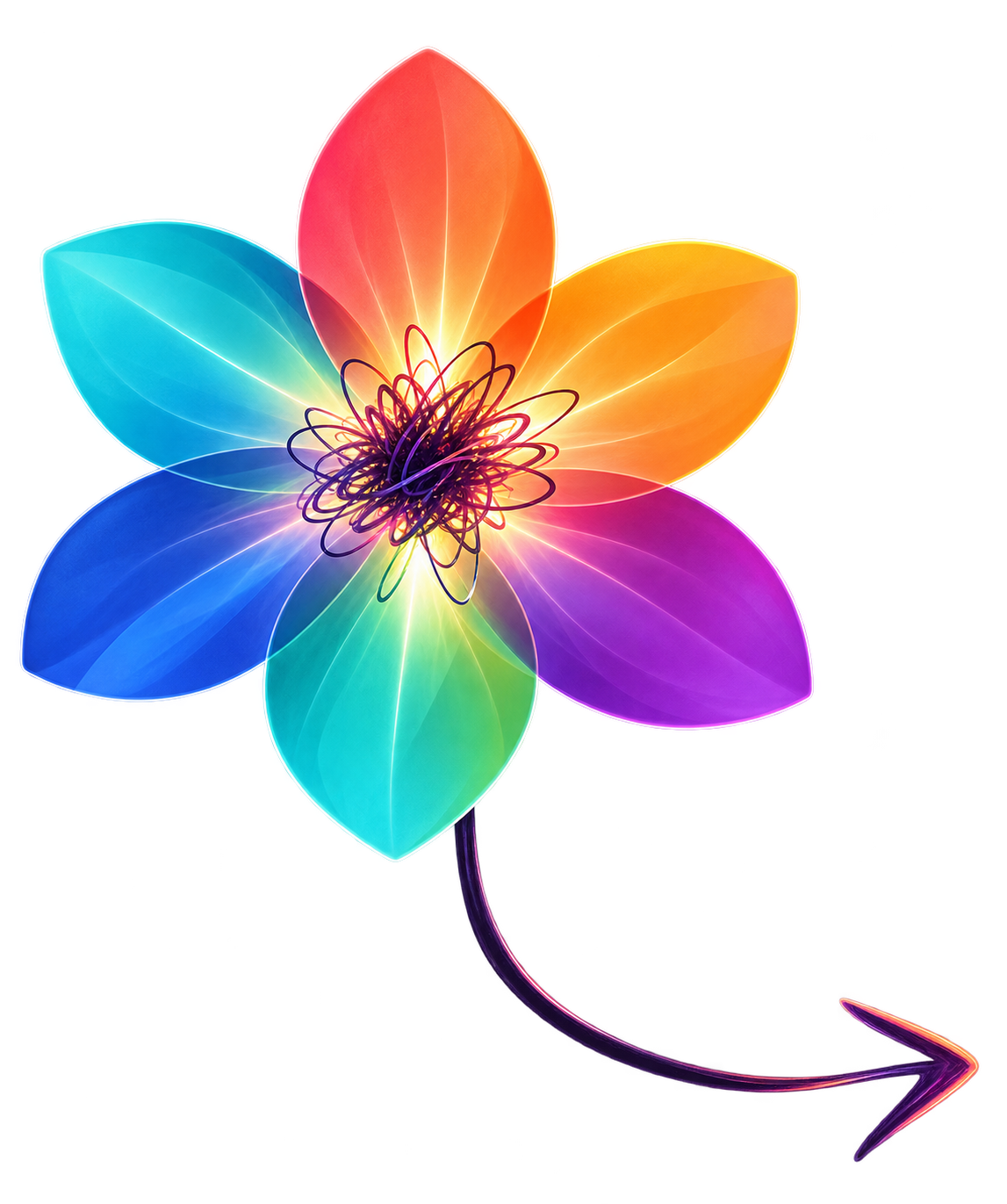 A BRITER flower with a scribble center and a stem that becomes an arrow.