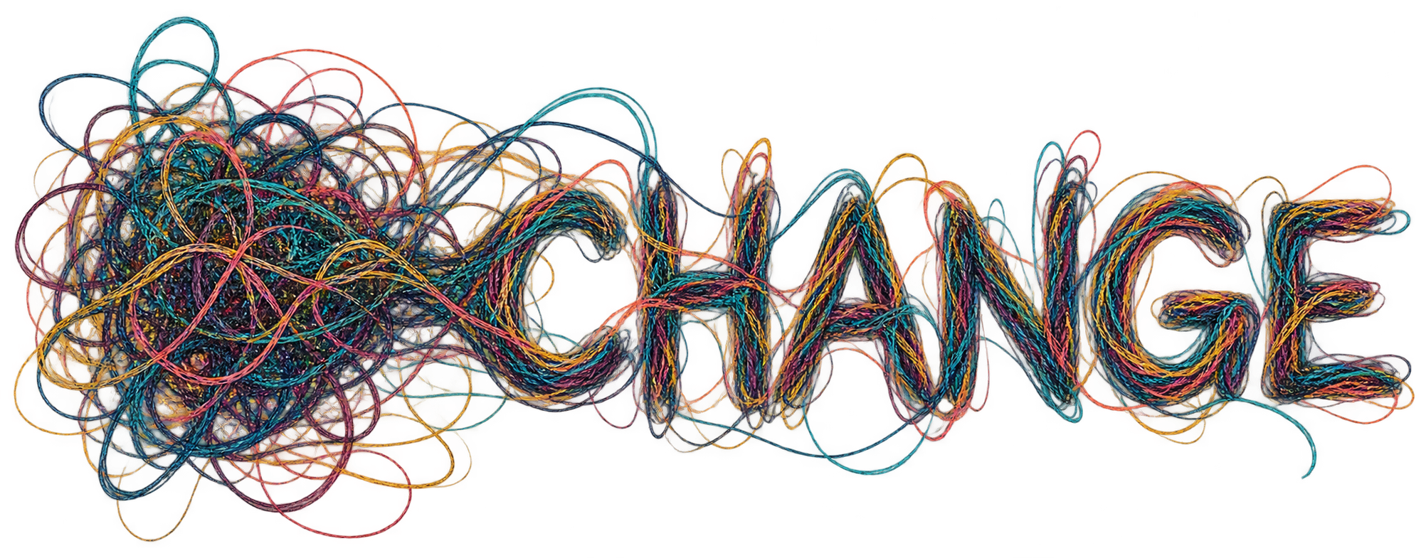 A colorful hand-drawn scribble forming the word CHANGE.